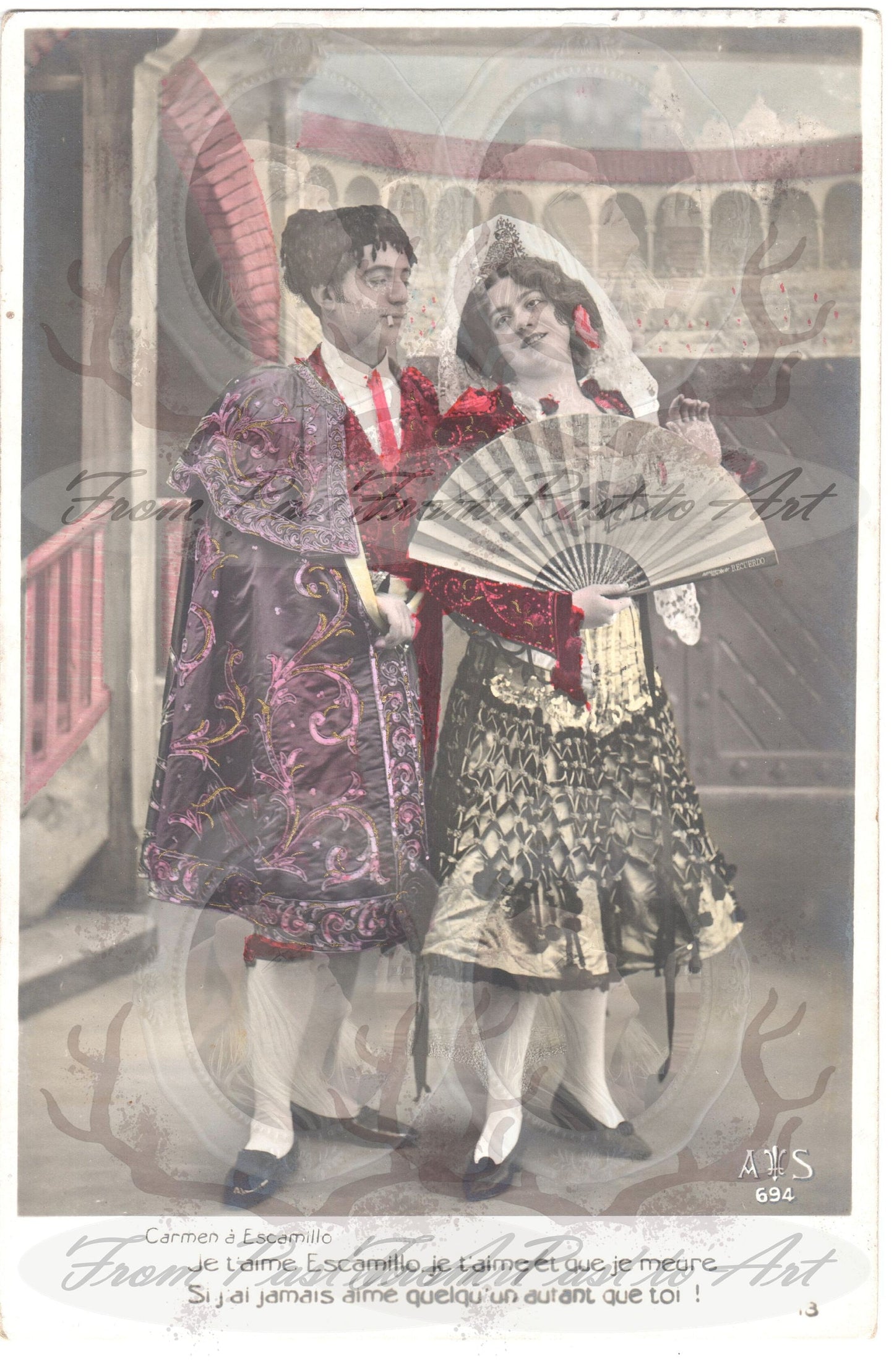 x 8 Authentic Vintage French, Spanish, Wallon Postcards - Love-Couples-Handwritten Antique - 600dpi Scans - Out of Collection of more than 400 postcards