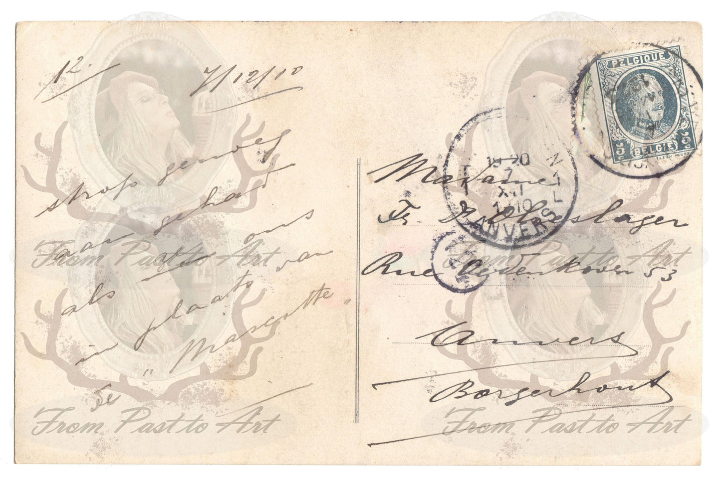 x 8 Authentic Vintage French, Spanish, Wallon Postcards - Love-Couples-Handwritten Antique - 600dpi Scans - Out of Collection of more than 400 postcards