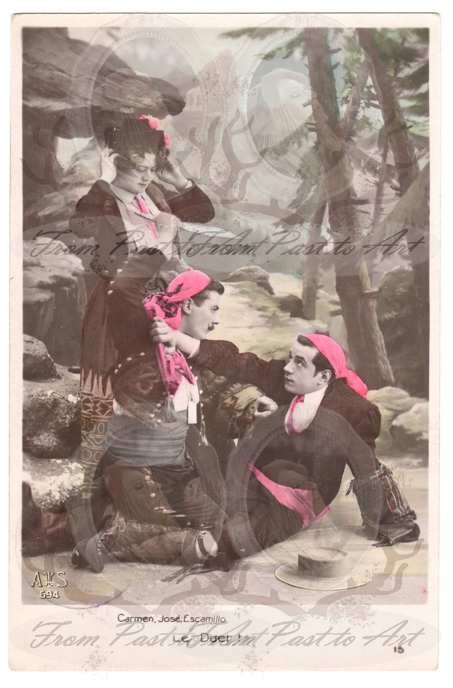 5 Authentic Vintage French, Spanish, Wallon Postcards - Love-Couples-Handwritten Antique - 600dpi Scans - Out of Collection of more than 400 postcards