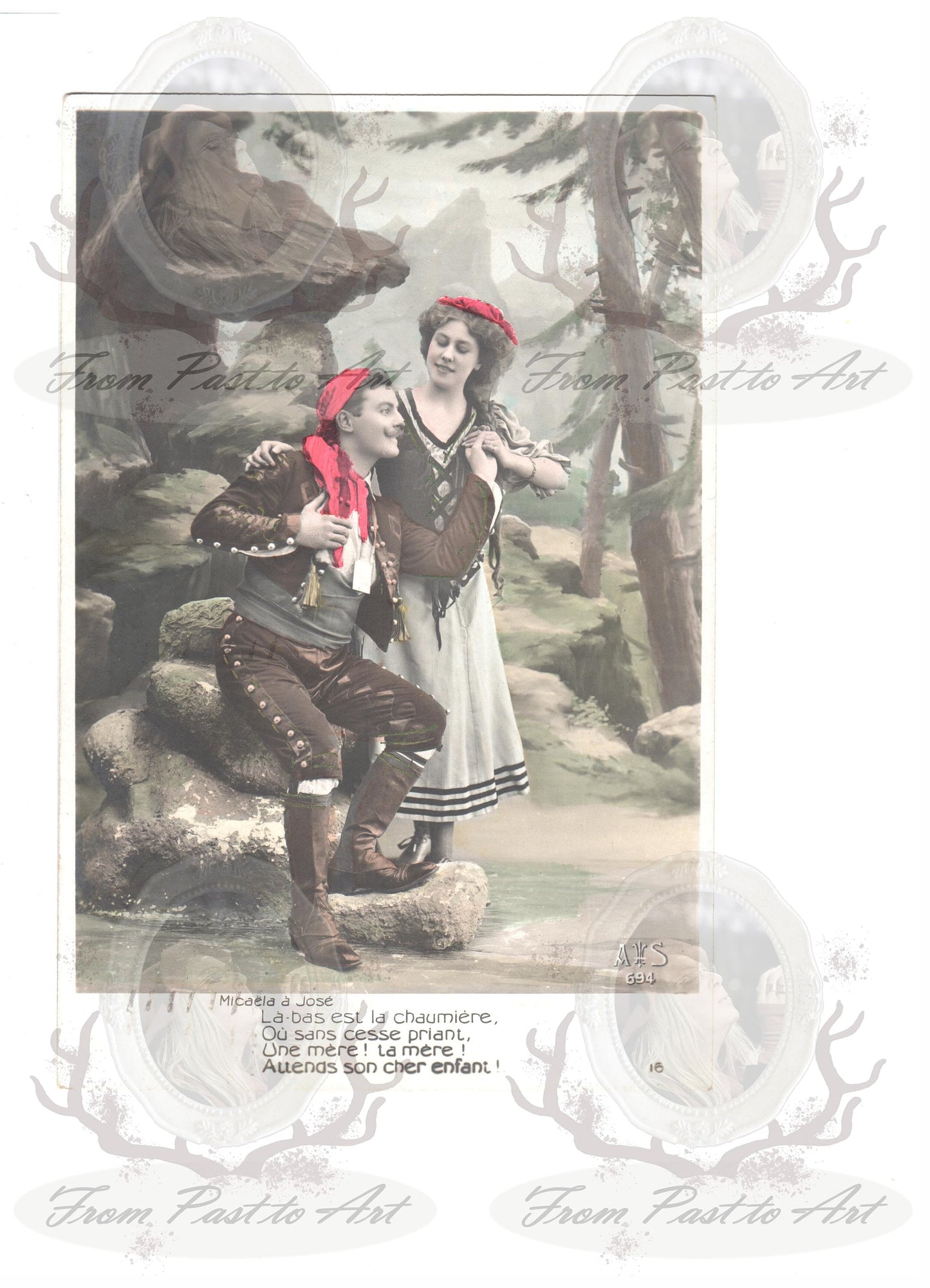 5 Authentic Vintage French, Spanish, Wallon Postcards - Love-Couples-Handwritten Antique - 600dpi Scans - Out of Collection of more than 400 postcards
