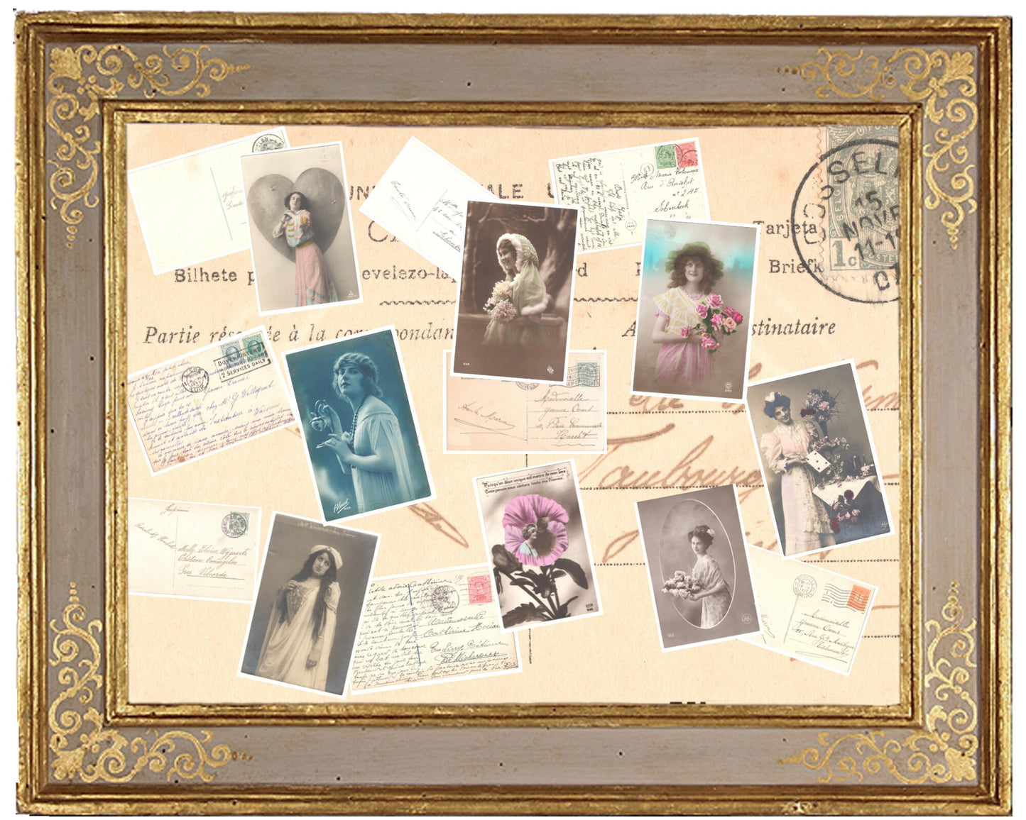 x 8 Authentic Vintage French Postcards - Handwritten Antique - Women-Romantic-Occasions 600dpi Scans - Out of Collection of more than 400 postcards
