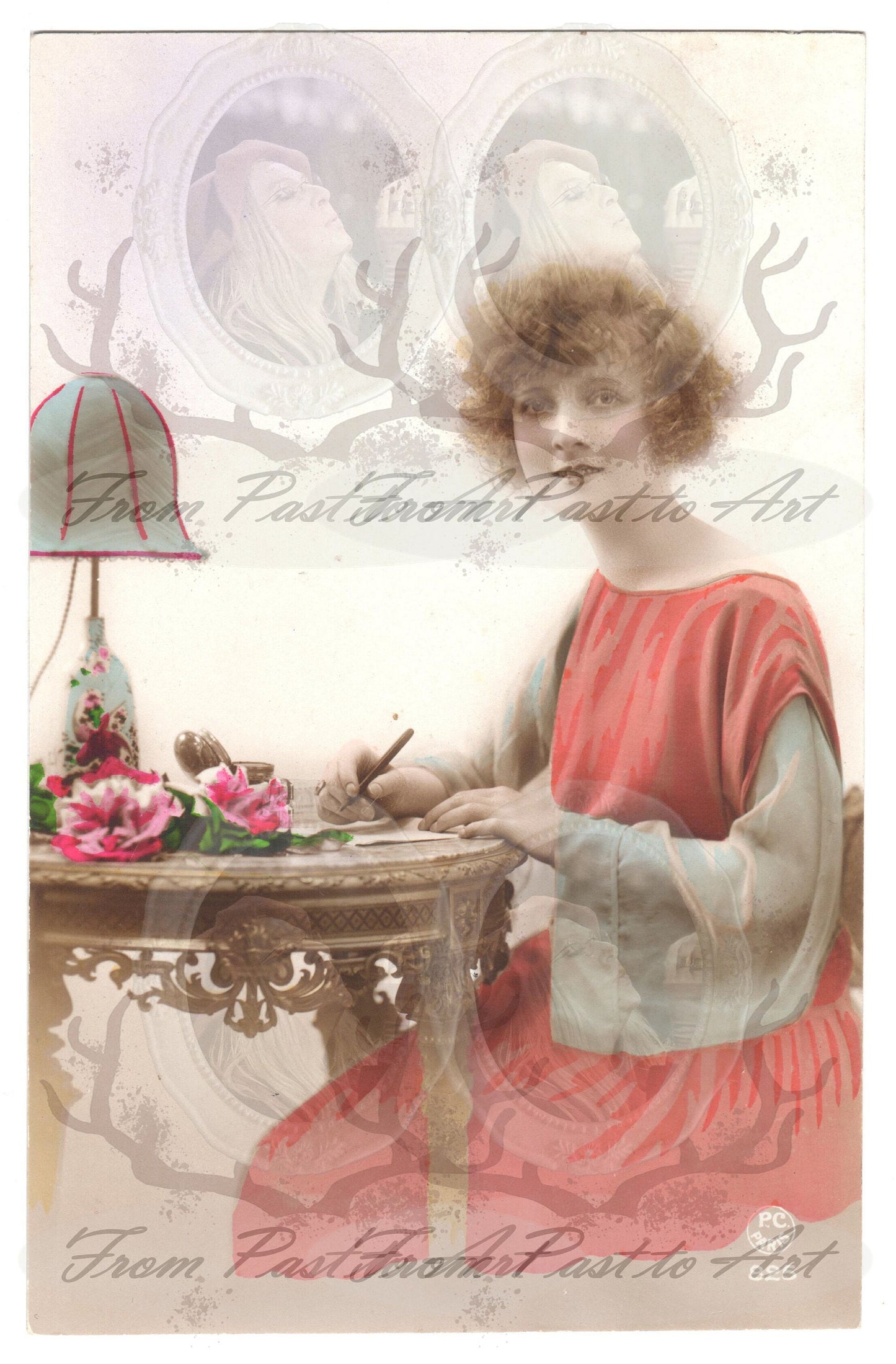 x 8 Authentic Vintage French Postcards - Handwritten Antique - Women-Romantic-Occasions 600dpi Scans - Out of Collection of more than 400 postcards