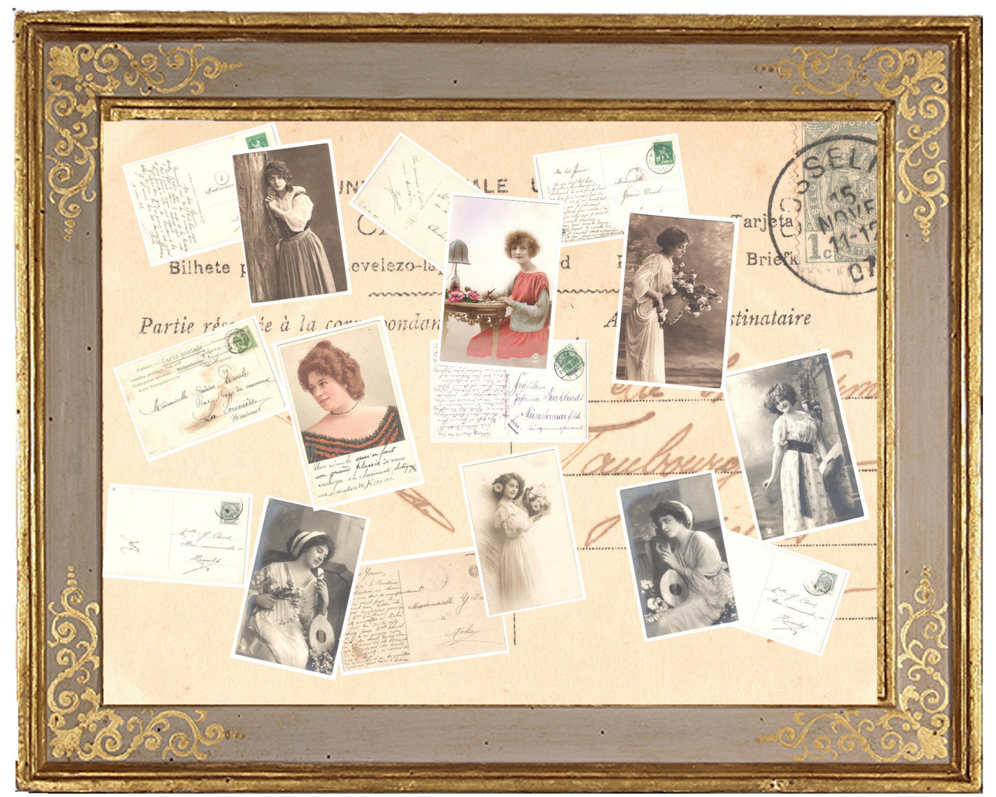 x 8 Authentic Vintage French Postcards - Handwritten Antique - Women-Romantic-Occasions 600dpi Scans - Out of Collection of more than 400 postcards