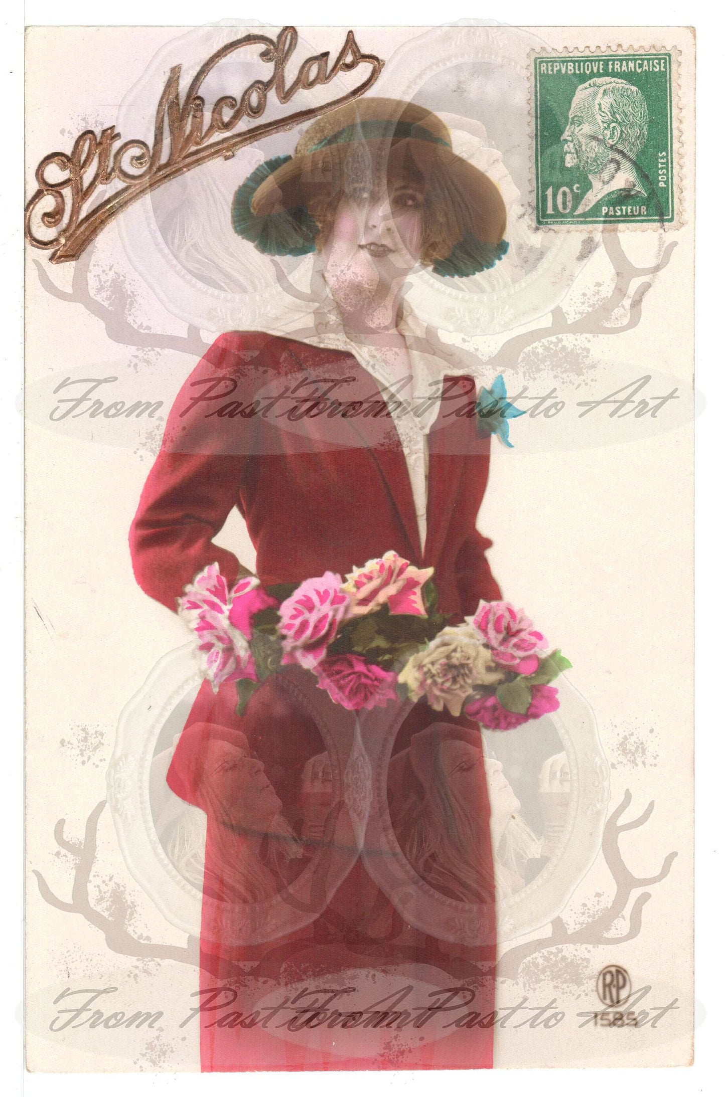 x 8 Authentic Vintage French Postcards - Handwritten Antique - Women-Romantic-Occasions 600dpi Scans - Out of Collection of more than 400 postcards