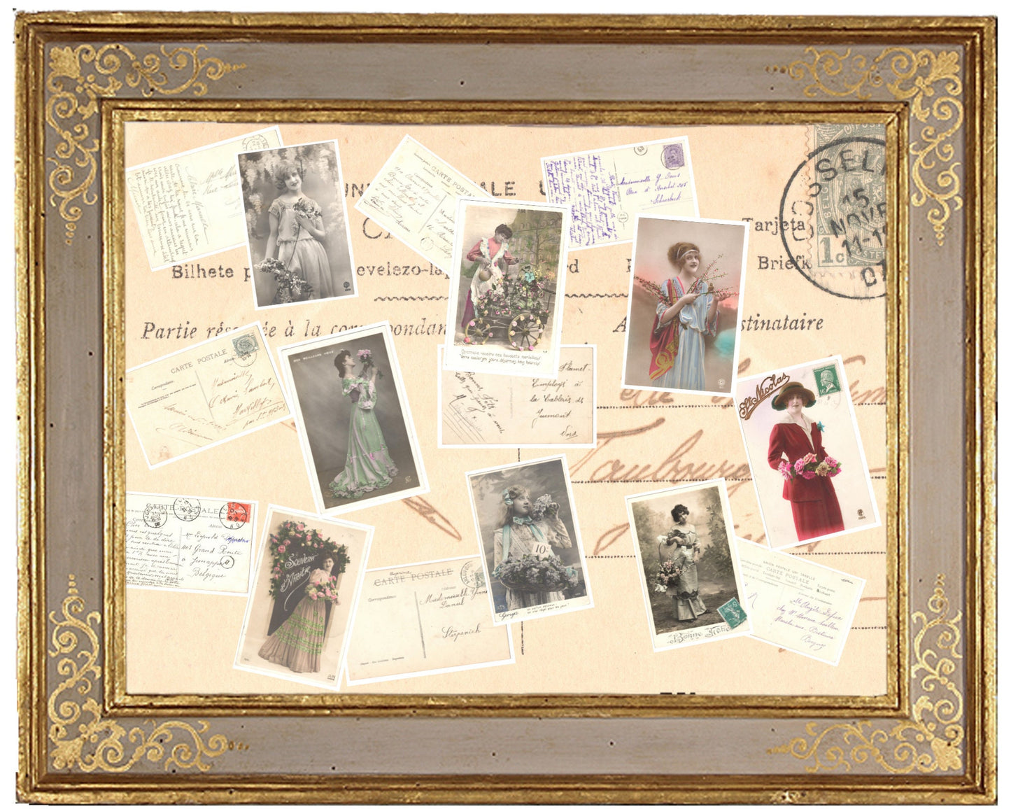 x 8 Authentic Vintage French Postcards - Handwritten Antique - Women-Romantic-Occasions 600dpi Scans - Out of Collection of more than 400 postcards