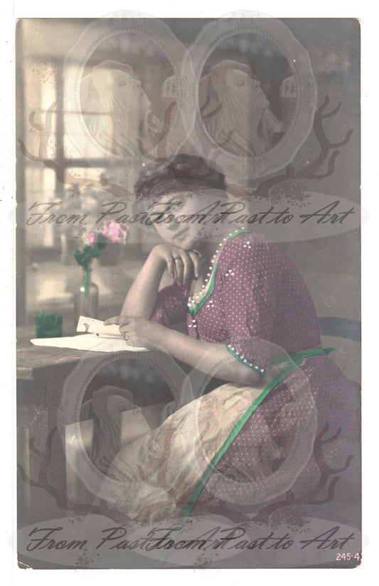 x 8 Authentic Vintage French Postcards - Handwritten Antique - Women-Romantic-Occasions 600dpi Scans - Out of Collection of more than 400 postcards