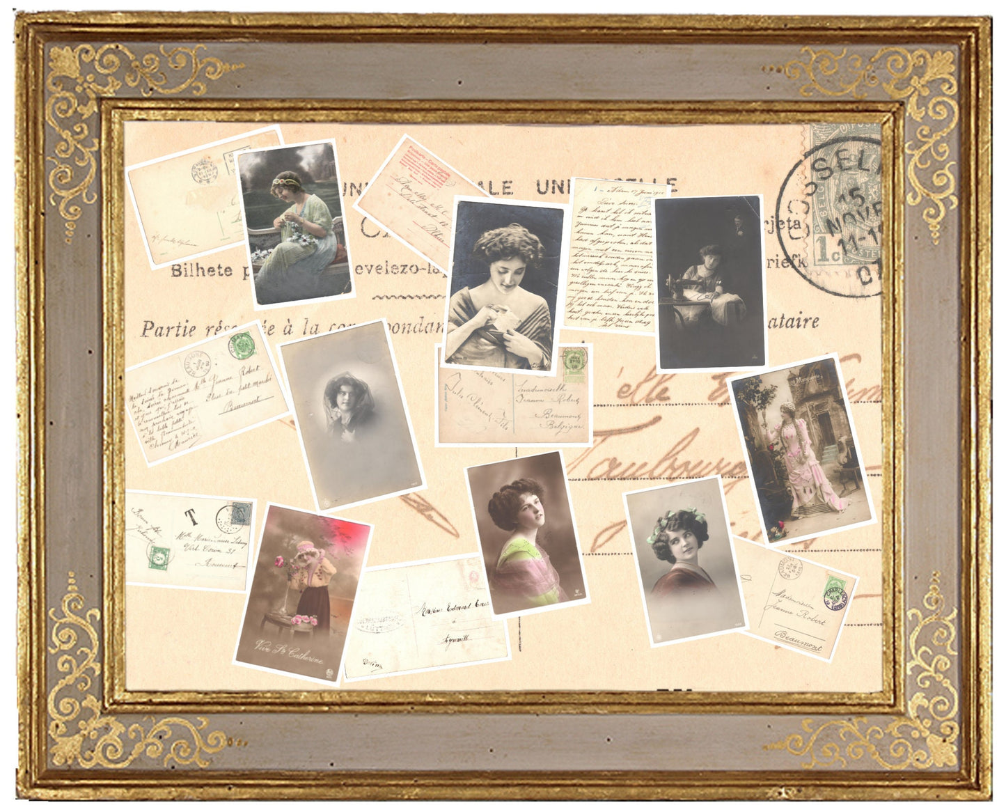 x 8 Authentic Vintage French Postcards - Handwritten Antique - Women-Romantic-Occasions 600dpi Scans - Out of Collection of more than 400 postcards