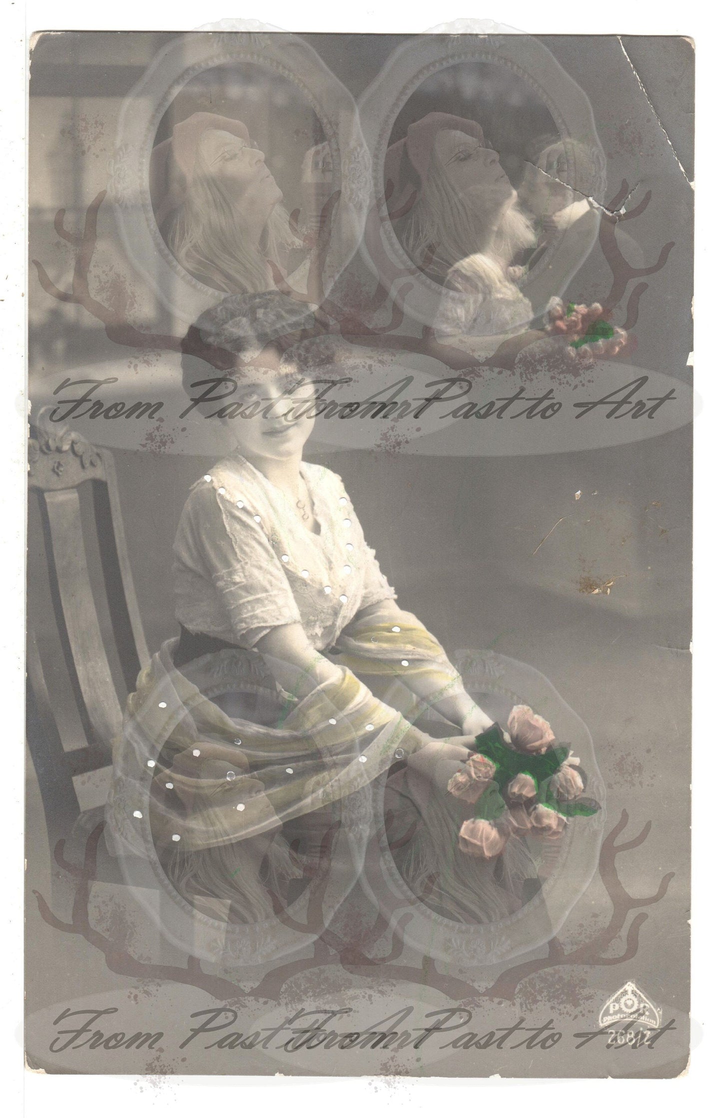 x 8 Authentic Vintage French Postcards - Handwritten Antique - Women-Romantic-Occasions 600dpi Scans - Out of Collection of more than 400 postcards