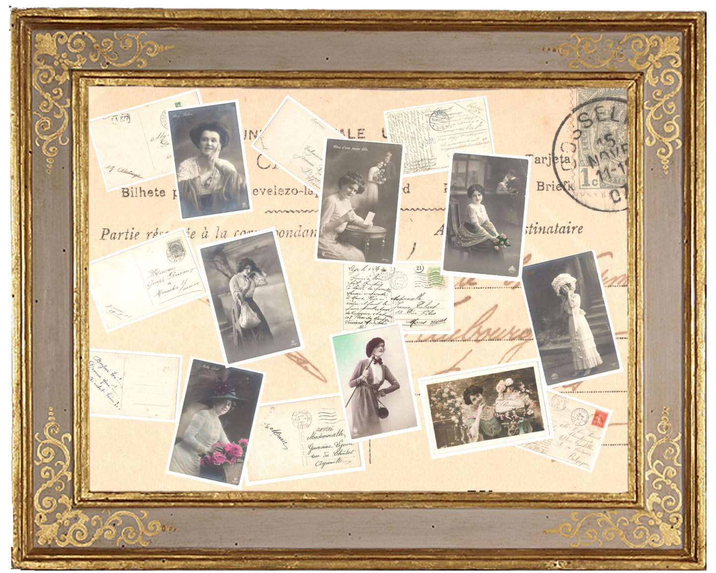 x 8 Authentic Vintage French Postcards - Handwritten Antique - Women-Romantic-Occasions 600dpi Scans - Out of Collection of more than 400 postcards
