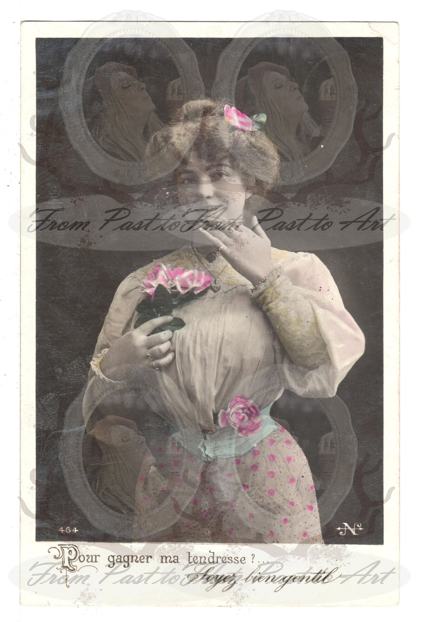 7 Authentic Vintage French Postcards - Handwritten Antique - Women-Romantic-Occasions 600dpi Scans - Out of Collection of more than 400 postcards