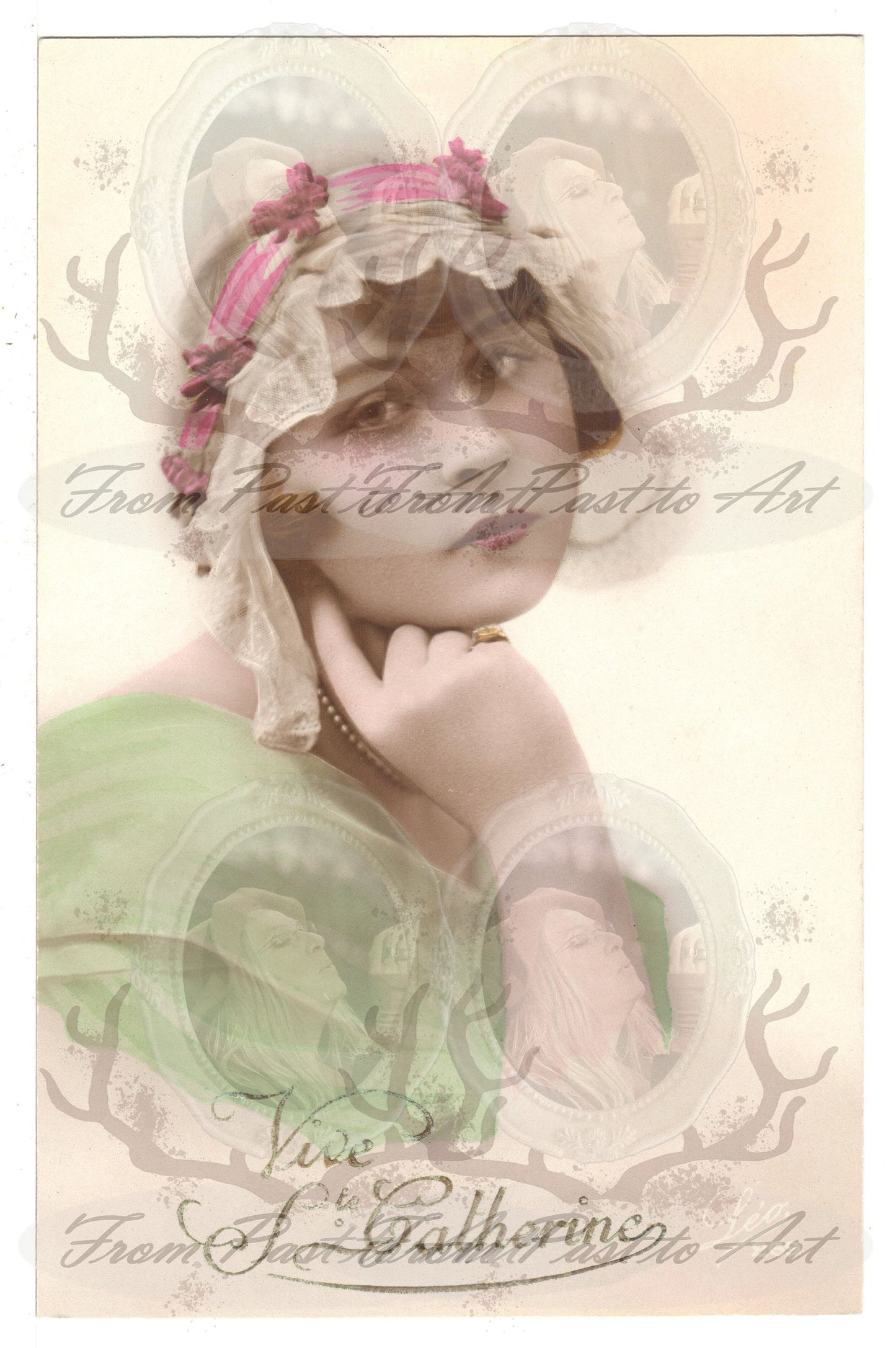 7 Authentic Vintage French Postcards - Handwritten Antique - Women-Romantic-Occasions 600dpi Scans - Out of Collection of more than 400 postcards