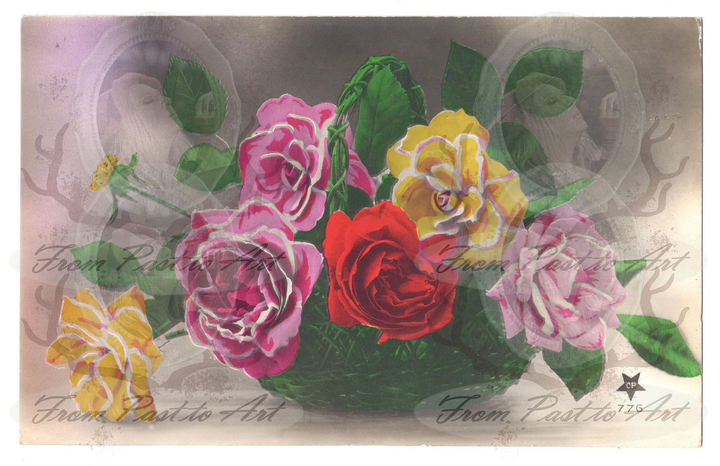 7 Authentic Vintage French Postcards - Handwritten Antique - Flowers- Roses- Occasions-Wishes - 600dpi Scans - Out of Collection of more than 400 postcards