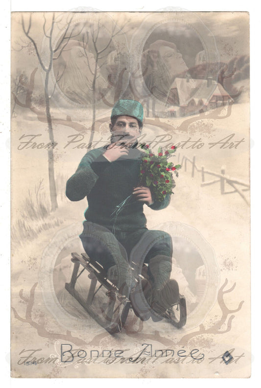 x 8 Authentic Vintage French Postcards - Handwritten Antique - Happy New Year- Holidays - Greetings- Children-600dpi Scans - Out of Collection of more than 400 postcards