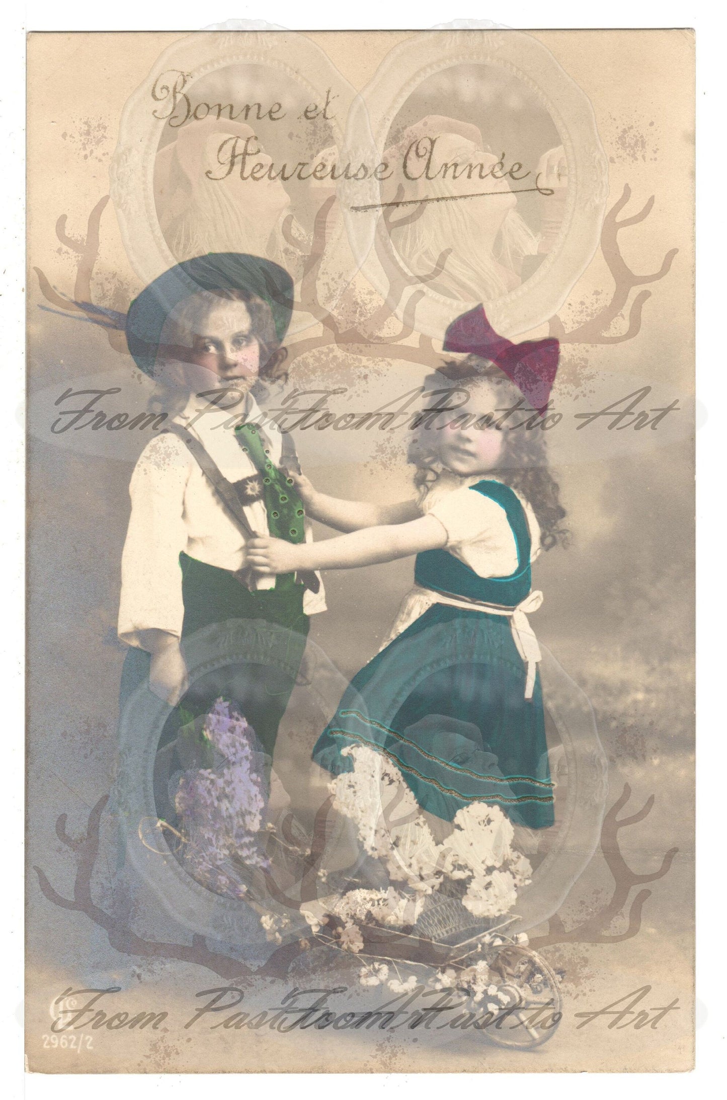 x 8 Authentic Vintage French Postcards - Handwritten Antique - Happy New Year- Holidays - Greetings- Children-600dpi Scans - Out of Collection of more than 400 postcards