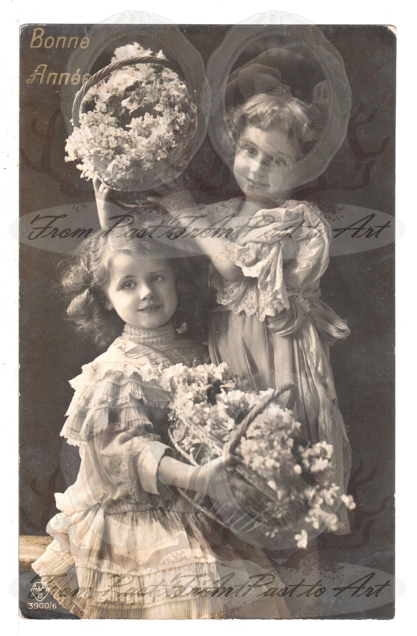 x 8 Authentic Vintage French Postcards - Handwritten Antique - Happy New Year- Holidays - Greetings- Children-600dpi Scans - Out of Collection of more than 400 postcards