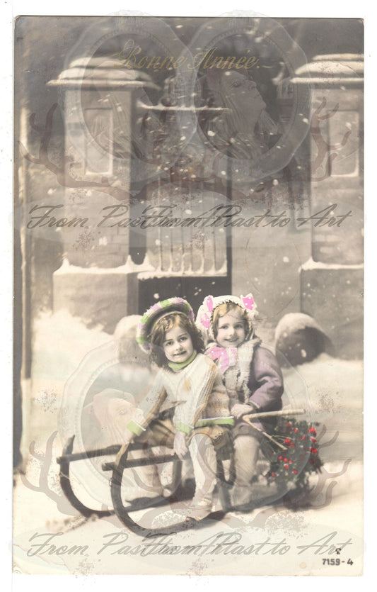 x 8 Authentic Vintage French Postcards - Handwritten Antique - Happy New Year- Holidays - Greetings- Children-600dpi Scans - Out of Collection of more than 400 postcards