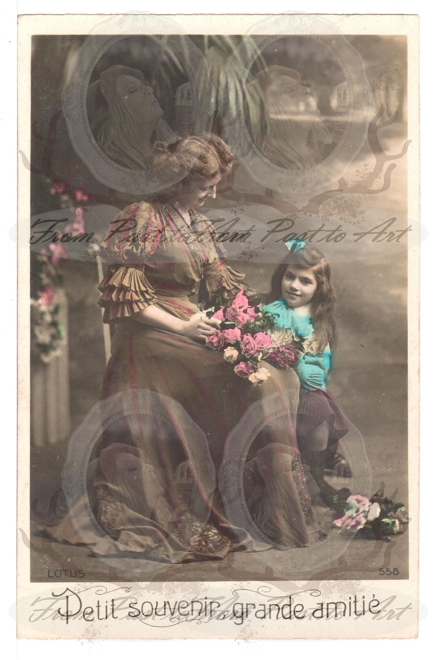 x 8 Authentic Vintage French Postcards - Handwritten Antique - Woman-Children - Edwardian-600dpi Scans - Out of Collection of more than 400 postcards