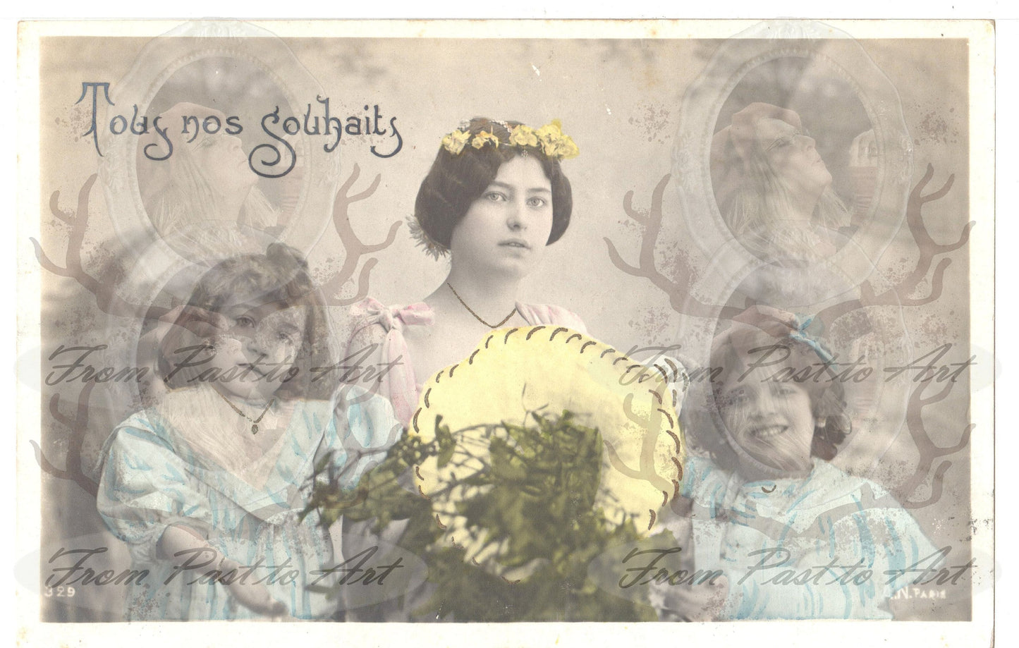 x 8 Authentic Vintage French Postcards - Handwritten Antique - Woman-Children - Edwardian-600dpi Scans - Out of Collection of more than 400 postcards