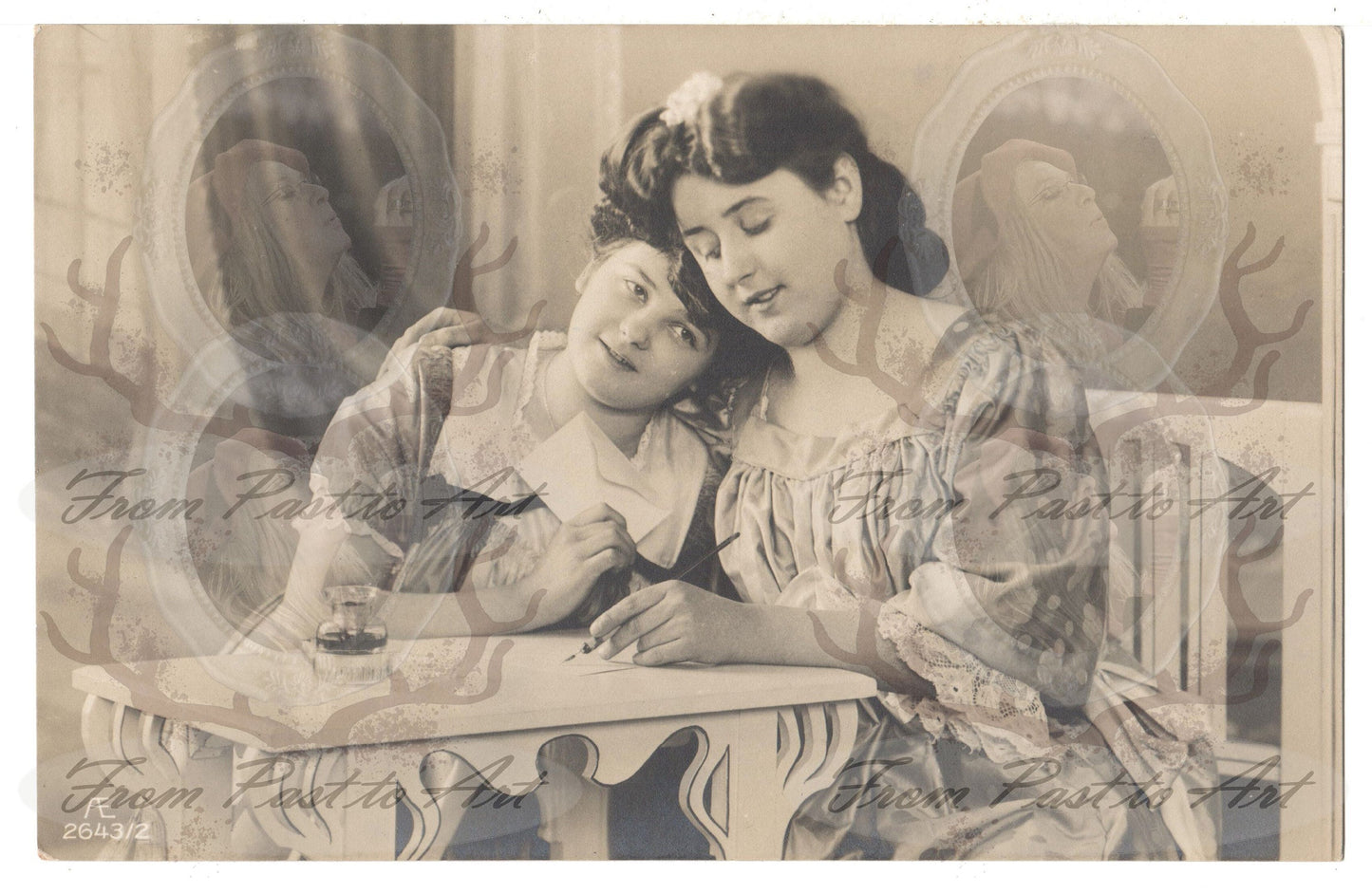 x 8 Authentic Vintage French Postcards - Handwritten Antique - 2 Women- Love-Couples - 600dpi Scans - Out of Collection of more than 400 postcards