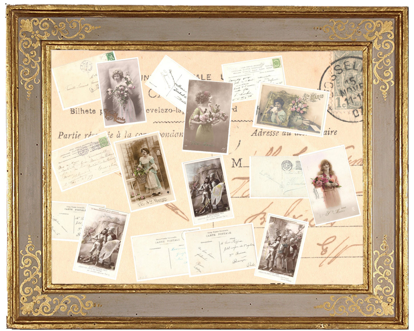 x 8 Authentic Vintage French Postcards - Handwritten Antique - Vive Sainte Marie- Jeanne d'Arc - Women- 600dpi Scans - Out of Collection of more than 400 postcards