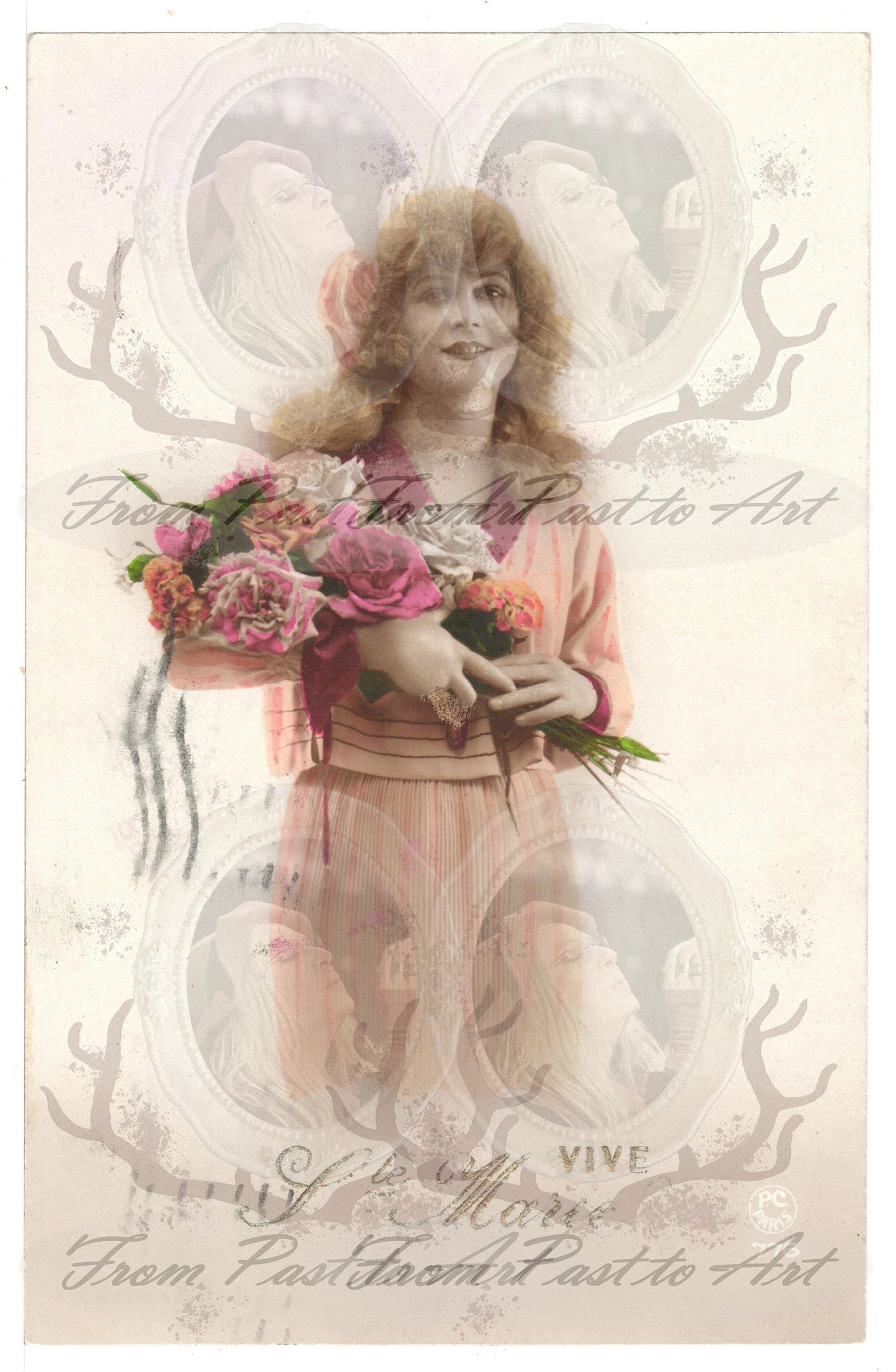 x 8 Authentic Vintage French Postcards - Handwritten Antique - Vive Sainte Marie- Jeanne d'Arc - Women- 600dpi Scans - Out of Collection of more than 400 postcards
