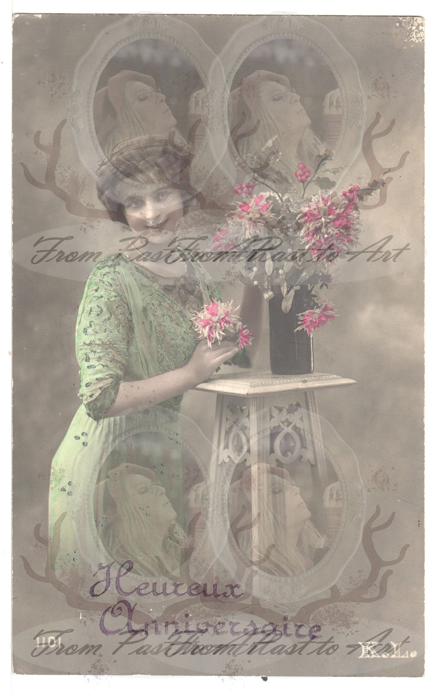 x 8 Authentic Vintage French Postcards - Handwritten Antique - Anniversary - Birthday- St: Catherine- 600dpi Scans - Out of Collection of more than 400 postcards