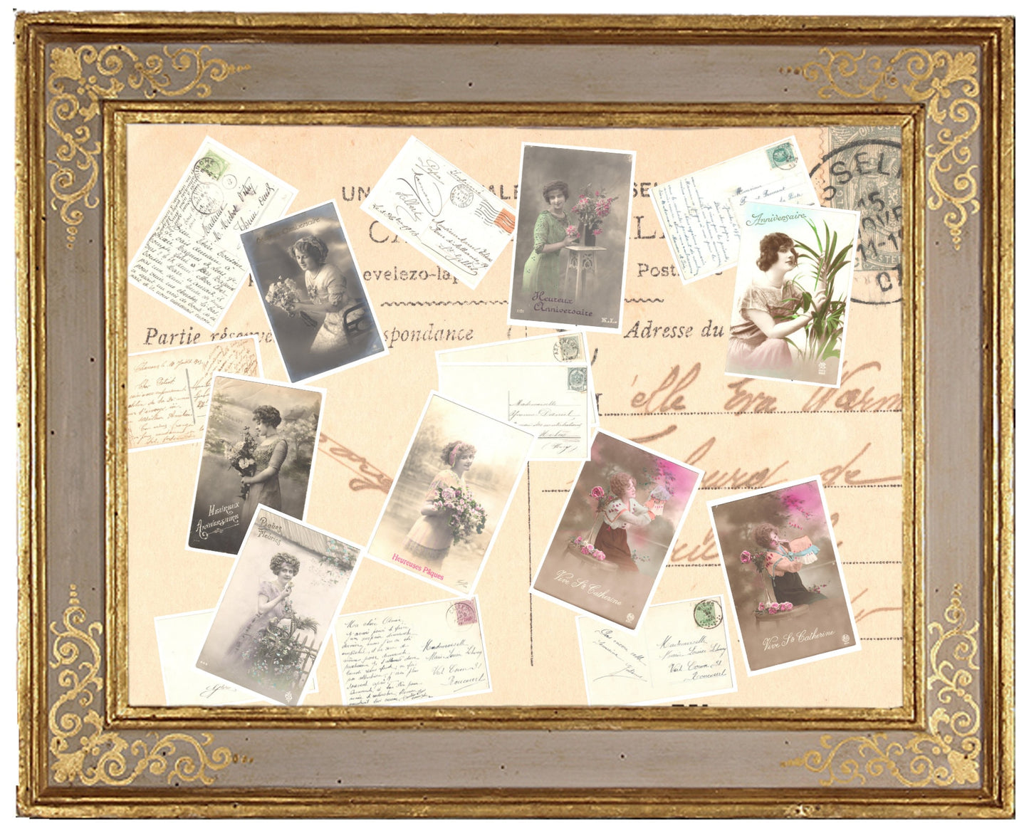 x 8 Authentic Vintage French Postcards - Handwritten Antique - Anniversary - Birthday- St: Catherine- 600dpi Scans - Out of Collection of more than 400 postcards