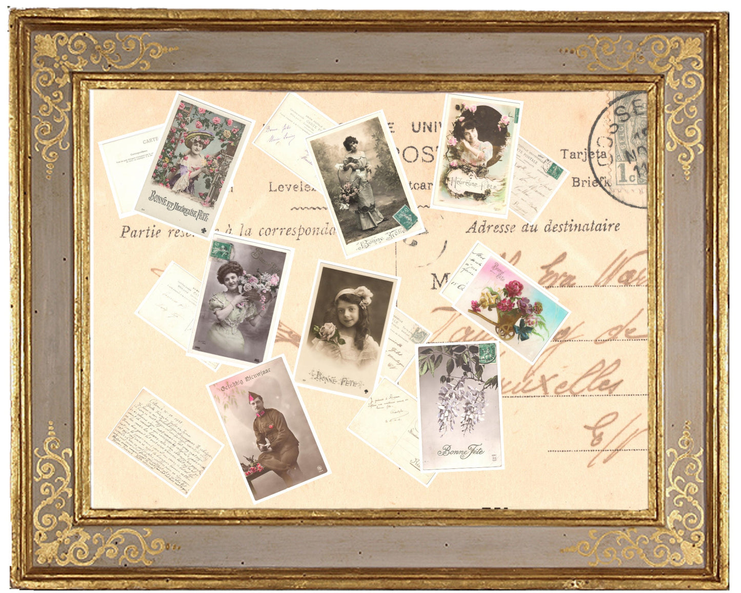 x 8 Authentic vintage French postcards - handwritten antique - Happy New Year- Holidays - Greetings-600dpi scans - Out of Collection of more than 400 postcards