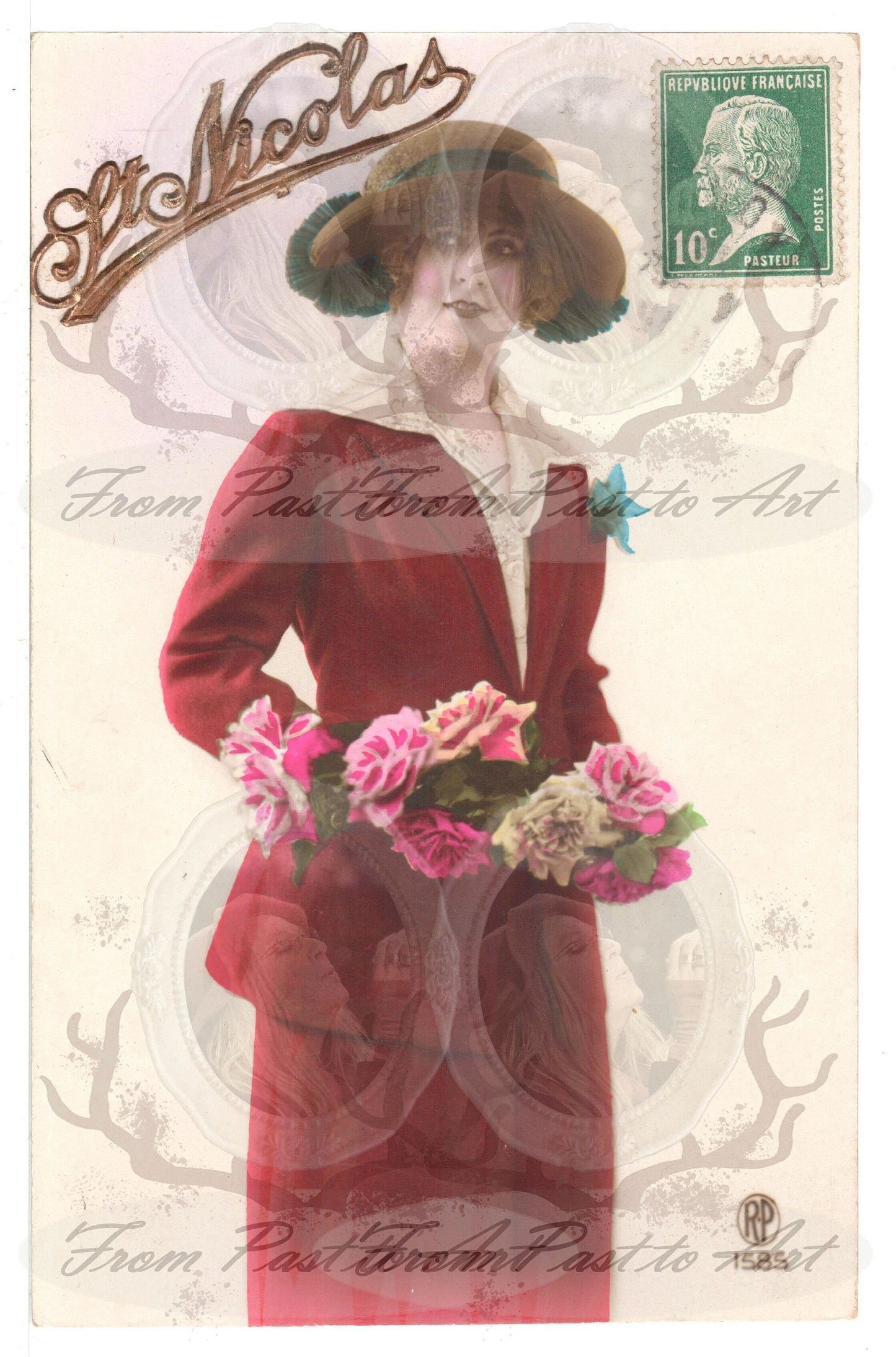 x 8 Authentic vintage French postcards - handwritten antique - Happy New Year- Holidays - Greetings-600dpi scans - Out of Collection of more than 400 postcards