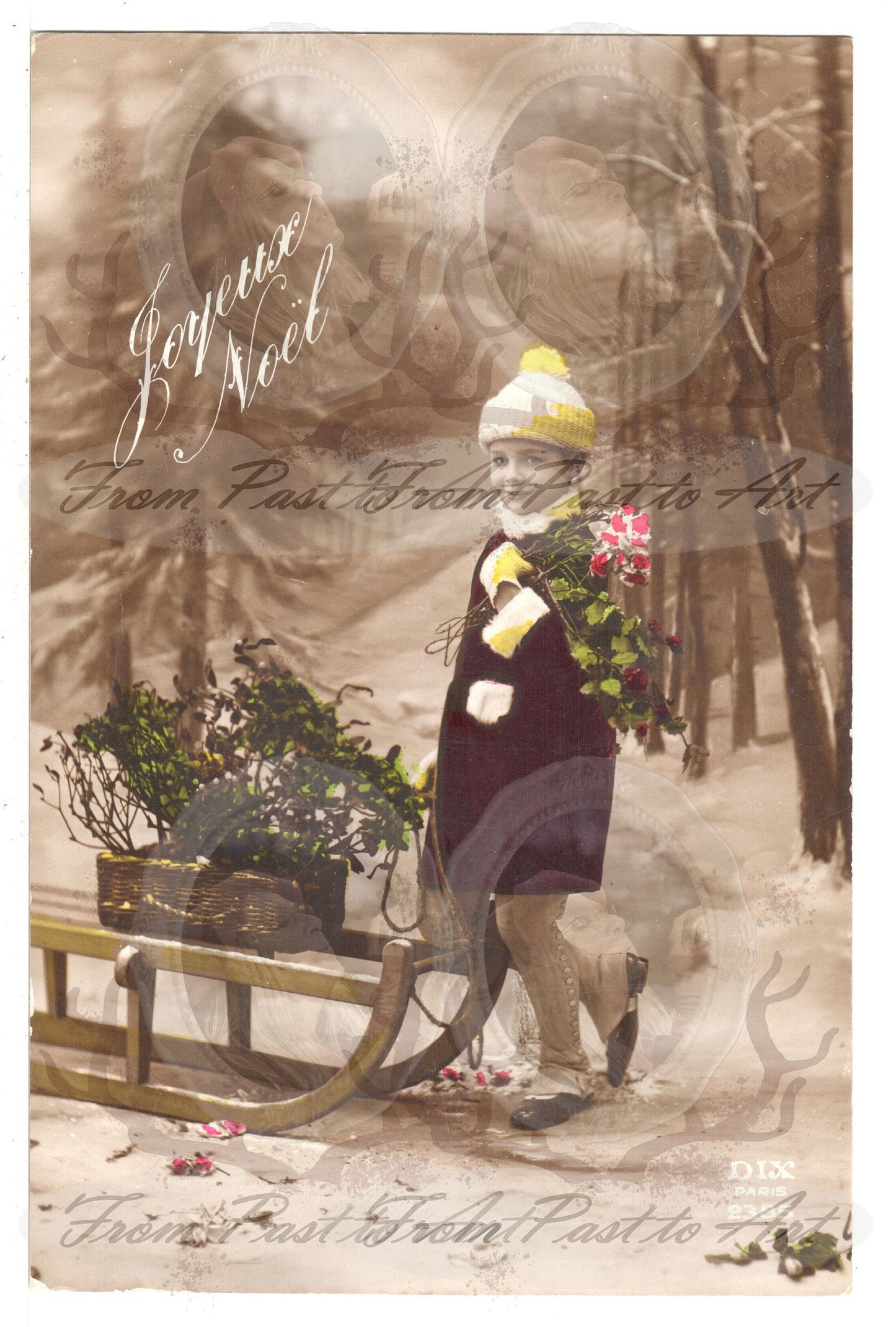 x 8 Authentic vintage French postcards - handwritten antique - Happy New Year- Holidays - Greetings-600dpi scans - Out of Collection of more than 400 postcards