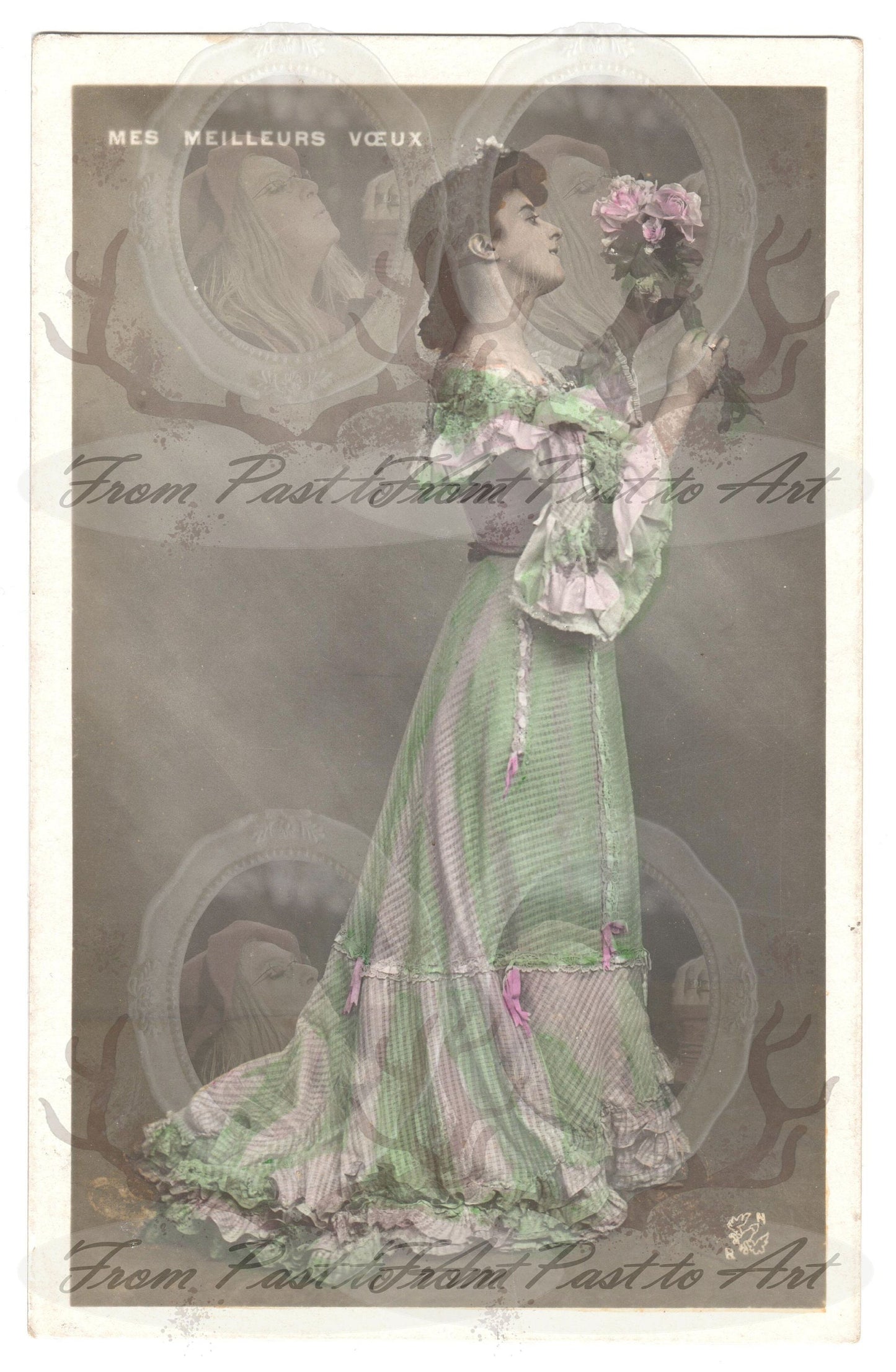 x 8 Authentic vintage French postcards - handwritten antique - Happy New Year- Holidays - Greetings-600dpi scans - Out of Collection of more than 400 postcards