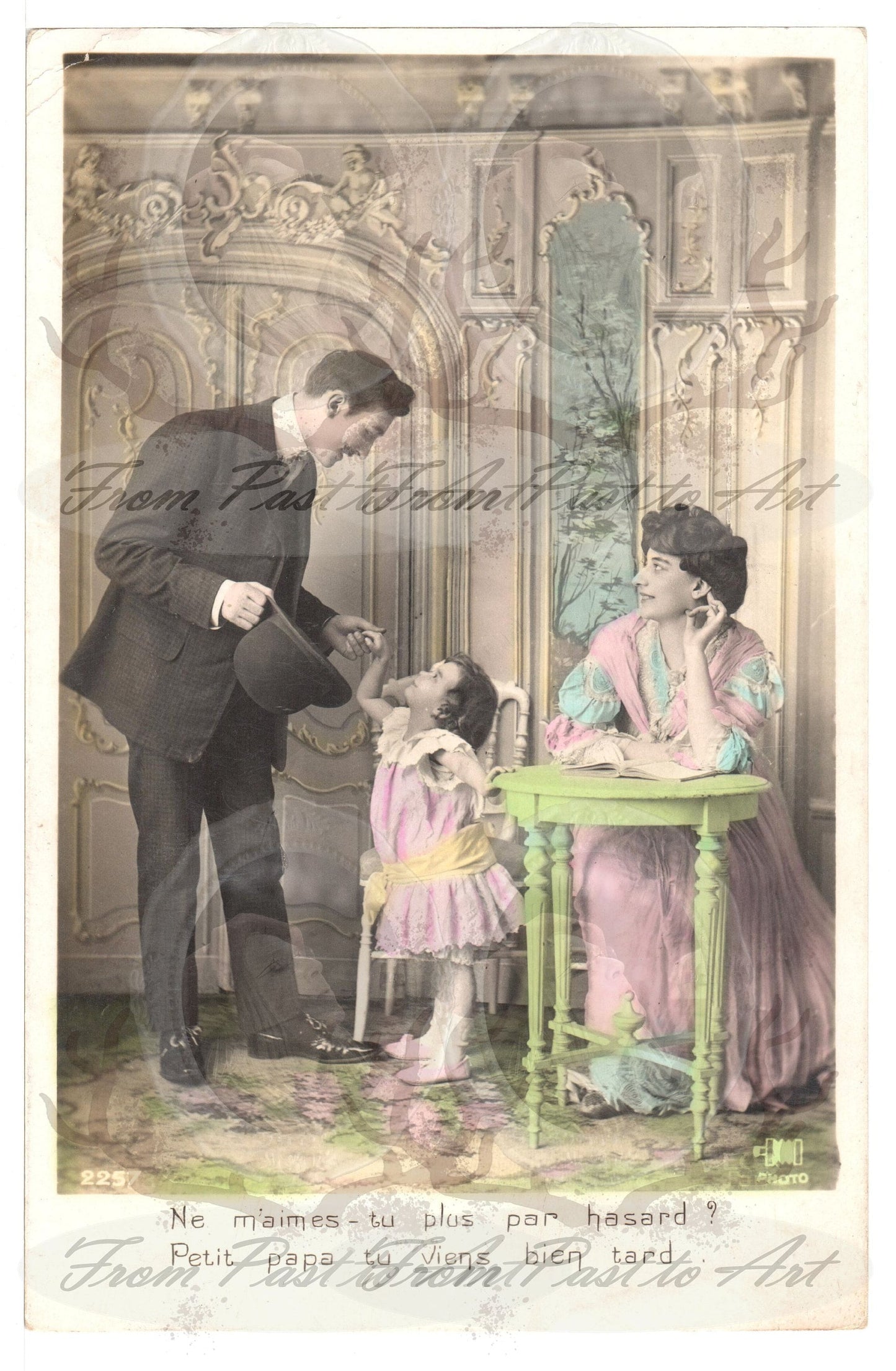 x 7 Authentic Vintage French Postcards - Handwritten Antique - Couple with baby - Occasions - Guests - Wishes 600dpi Scans - Out of Collection of more than 400 postcards