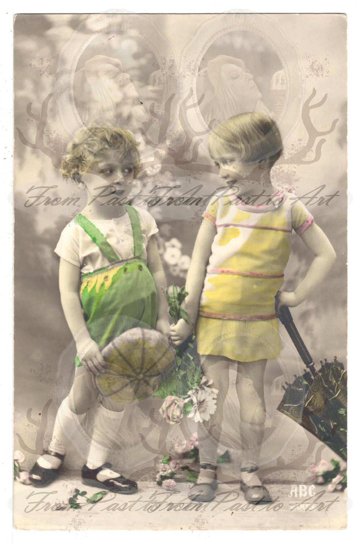 x 8 authentic vintage French postcards - Easter children 600dpi scans -Antique- Handwriiten-  Out of a collection of more than 400 postcards