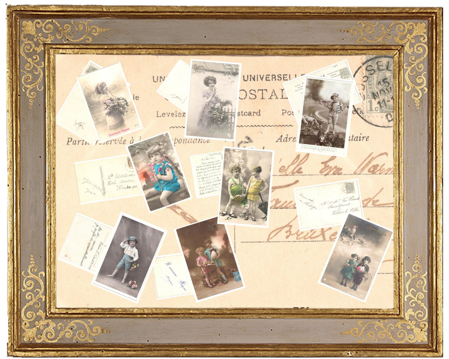 x 8 authentic vintage French postcards - Easter children 600dpi scans -Antique- Handwriiten-  Out of a collection of more than 400 postcards