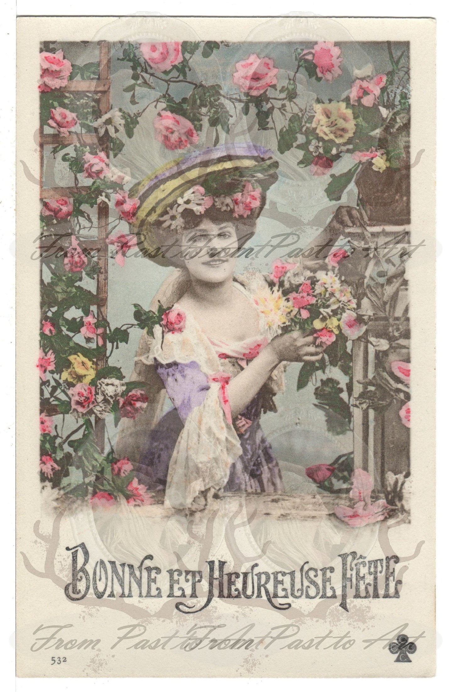 x 8 Authentic vintage French postcards - handwritten antique - Happy New Year- Holidays - Greetings-600dpi scans - Out of Collection of more than 400 postcards