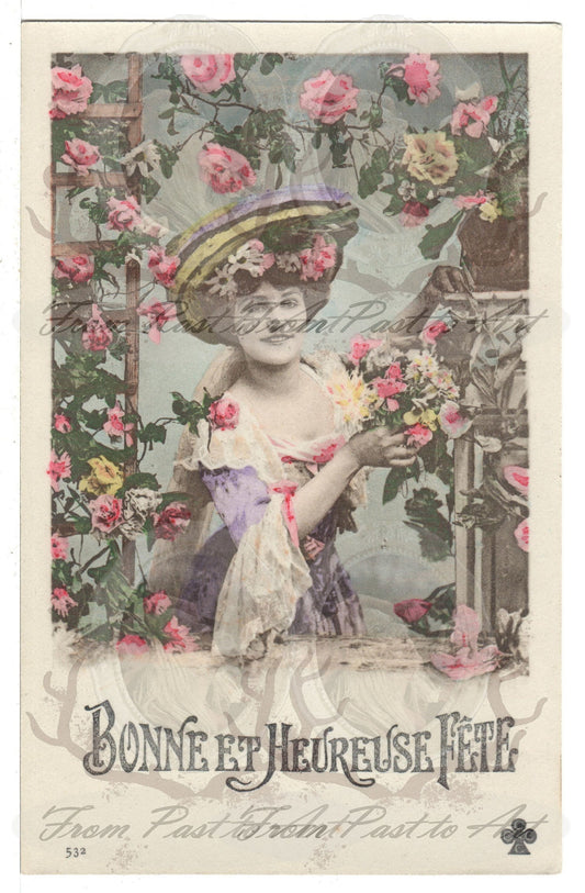 x 8 Authentic vintage French postcards - handwritten antique - Happy New Year- Holidays - Greetings-600dpi scans - Out of Collection of more than 400 postcards